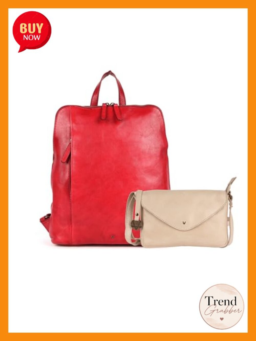 Genuine Leather Backpack & Crossbody Bag Set Adjustable Straps